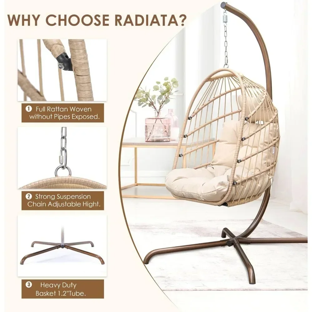 Hanging Egg Chair with Stand, Hanging Egg Chairs Withs Stand, Swing Chairs with Cushion and Pillow, Lounging Chair