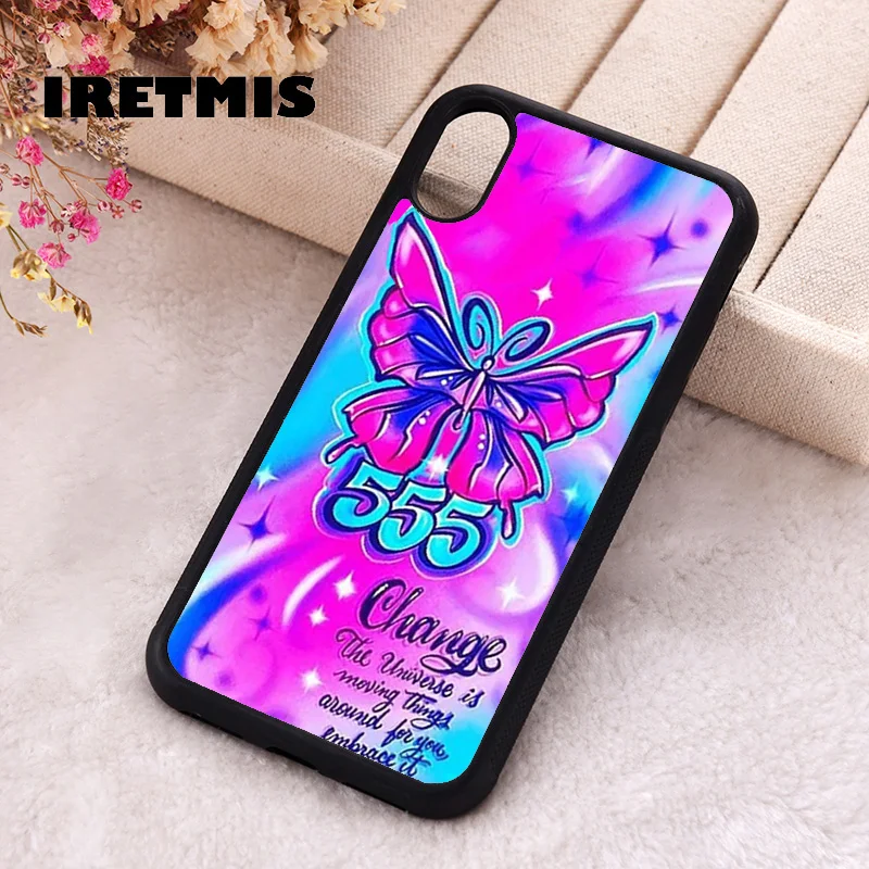 Iretmis Phone Cover Case For iPhone X XS Max XR 11 12 13 PRO MINI 14 15 16 Plus Rubber Silicone Angel Number Y2k 555