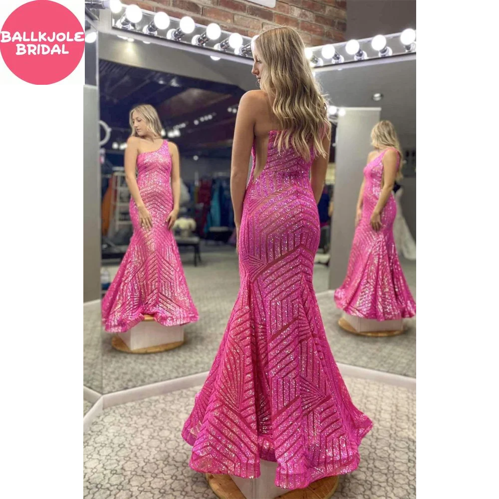 Mermaid Unique One Shoulder Sequins Prom Dress
