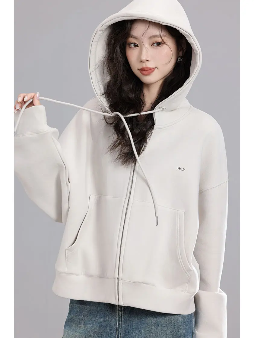 

Повседневная спортивная одежда, весенне-осенняя куртка на молнии, женская короткая куртка на молнии 2025 года, свободный топ с капюшоном