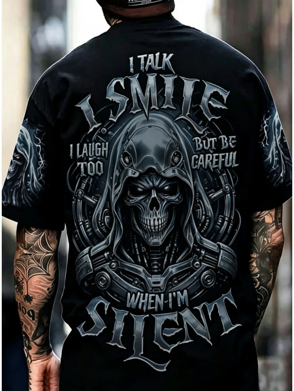Men Gothic Red Mechanical Skull 3D Print T‑Shirt 
