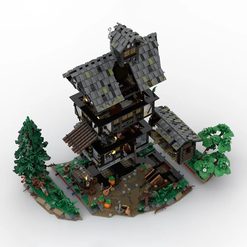 3973PCS Europese Middeleeuwse Street View MOC Crow tavern Inn model DIY creatieve ideeën Retro kind Speelgoed Montage Puzzel Verjaardagscadeau