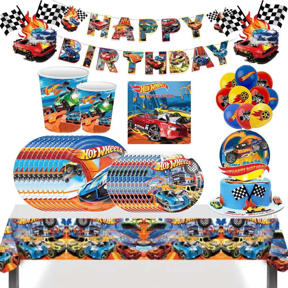 Hot Wheels Birthday Decoration Racing Car Disposable Tableware Tablecloth Plate Cup Balloon Baby Shower Kids Boys Party Supplies