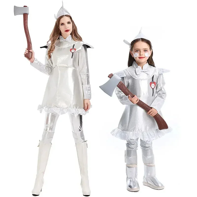 Costume da uomo di latta per uomo, bambino, adulto, gioco di ruolo, carnevale di Halloween, Tinman, costume da clown, circo, festa, travestimento