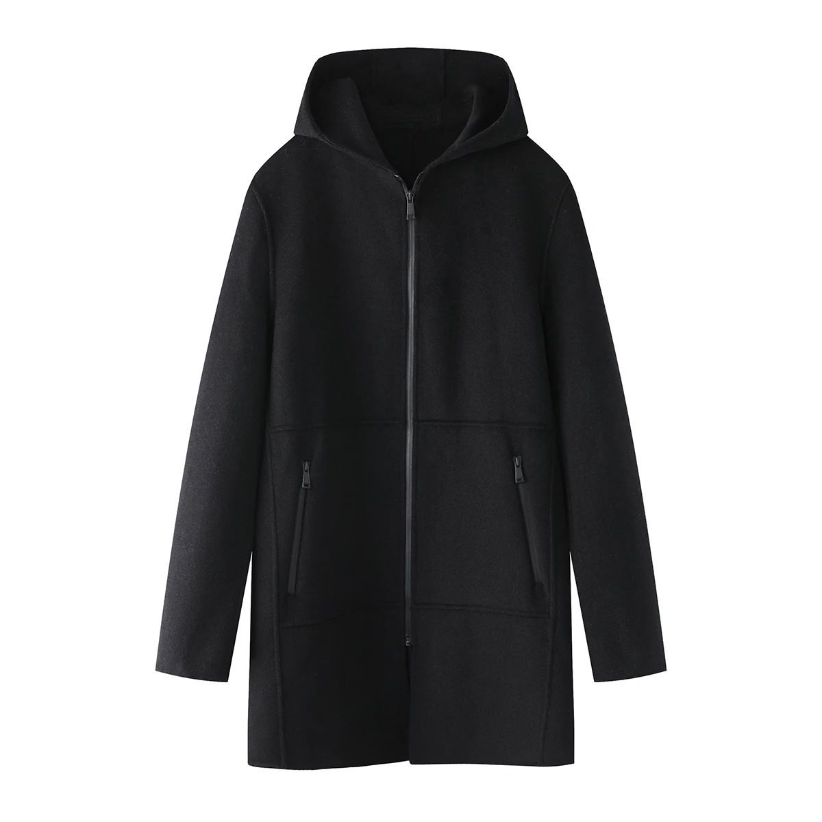 

Двустороннее шерстяное мужское пальто средней длины с капюшоном, модное городское зимнее теплое пальто из овчины