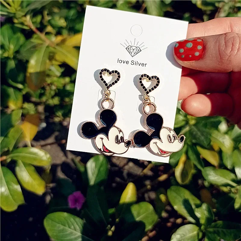 New Disney Earrings Mickey Mouse Mickey Anime Jewelry Cartoon Asymmetric Heart Stud Earrings Jewelry Women Girl Birthday Gifts