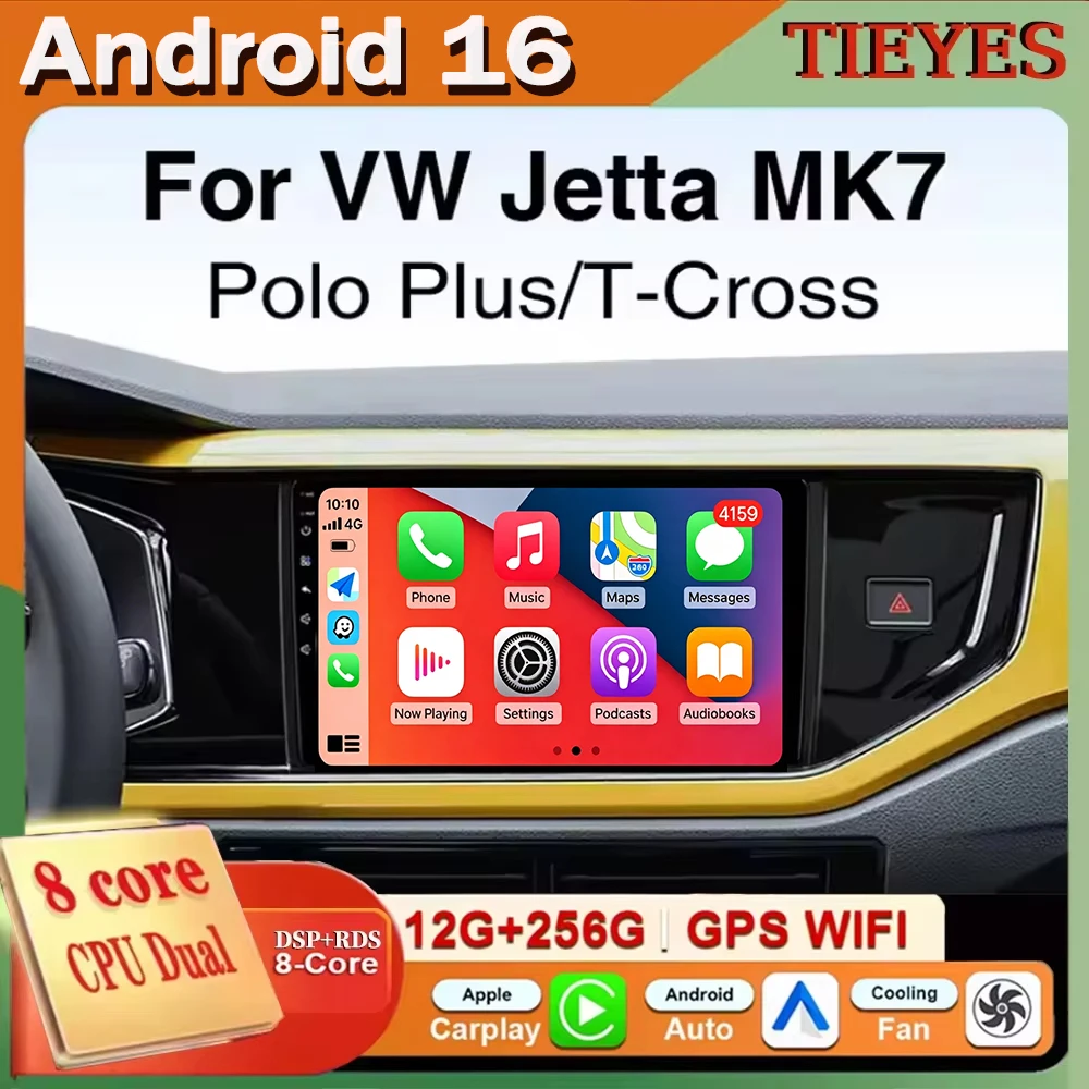 For Volkswagen VW Polo Plus Jetta MK7 T6 Passat B8 T ROC Cross MQB Android 16 Carplay+Auto Car Radio Multimedia Player Auto Head
