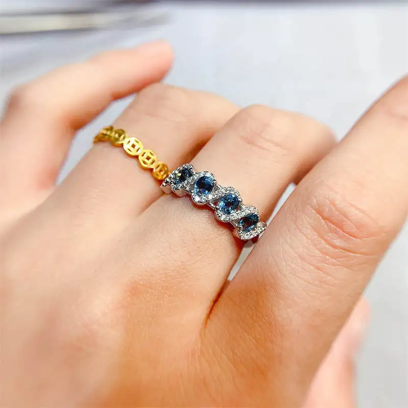 

Natural Blue Topaz Rings for Women Gemstones Ring Thai Silver Vintage Jewelry 925 Sterling Silver Vintage Ring