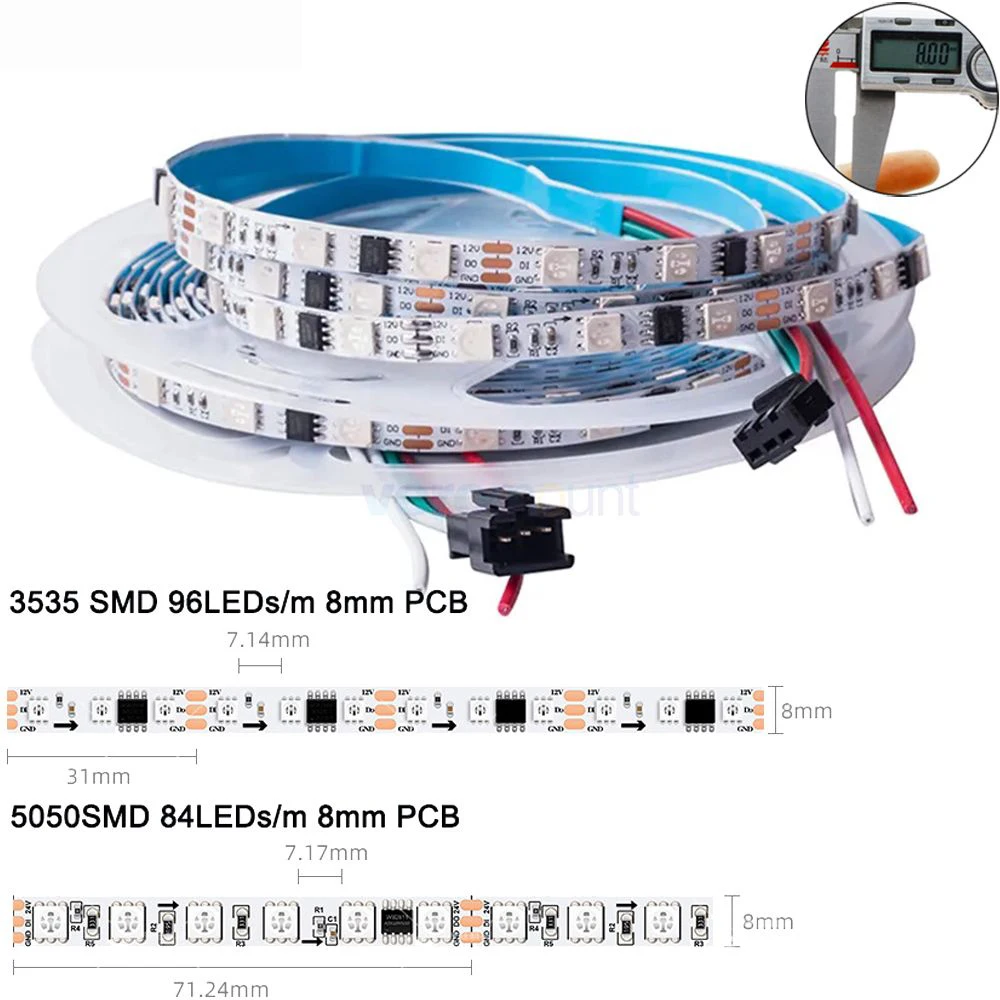 

5m Narrow Wide 8mm PCB WS2811 Addressable Pixel LED Strip DC12V 24V 84/96leds/m 5050 3535 RGB Flexible LED Tape IP20