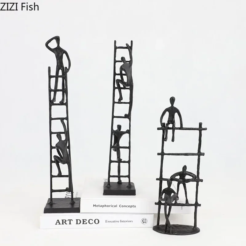 Creative Climbing Stairs Figures Statue Desk Decoration Crafts Cast Ornaments Iron Character Sculpture Room Aesthetic Decor