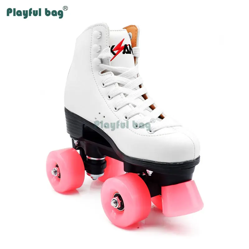 Playful bag Adult Men Women Double Roller Skates Microfiber leather Four Wheel Skating sport shoes Jelly wheel AMB128