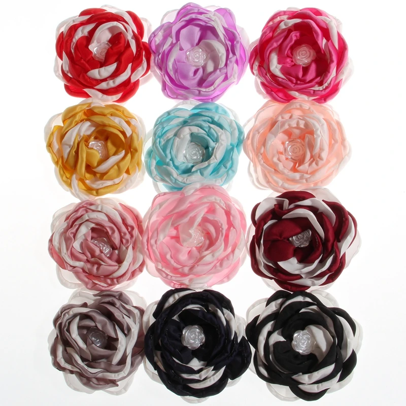 

20PCS 8.5CM Fashion Burn Fabric Flower With Pearl For Headbands Chiffon Flowers For Hair Accessories