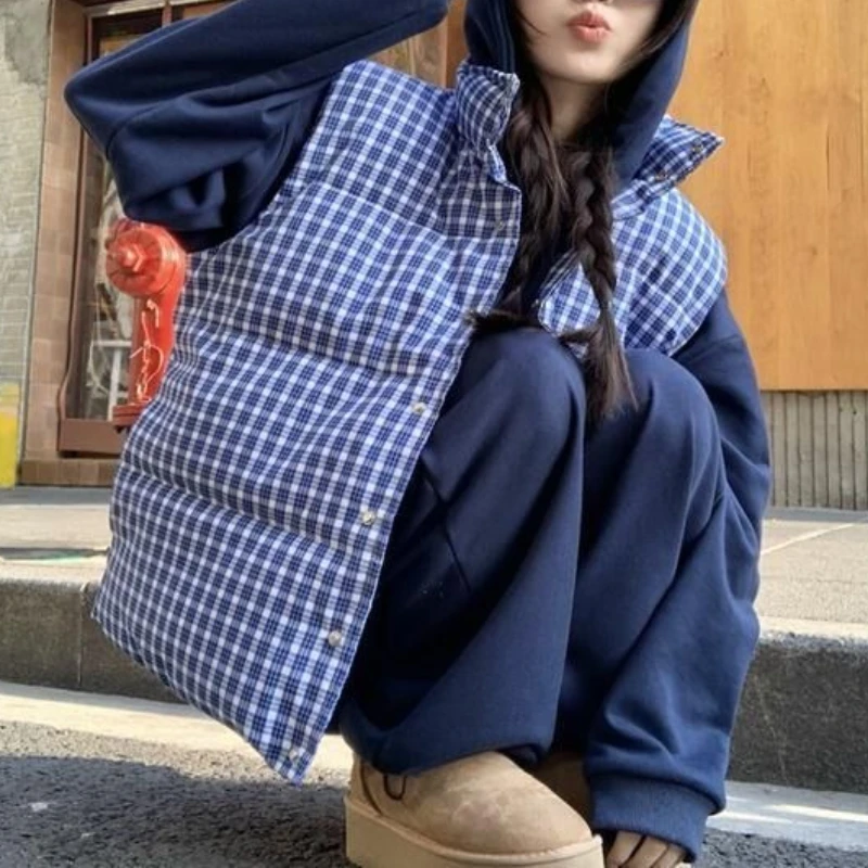 

Collar Plaid Sleeveless Cotton-padded Jacket Vest Coat Women's Autumn Winter New Casual Loose Warm Vest