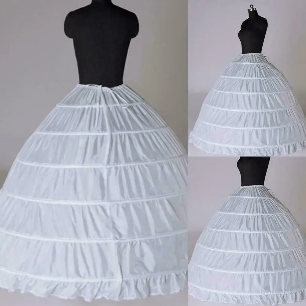 6 Hoop Ball Gown Underskirt Long Skirts Petticoat Slips Dress For Wedding