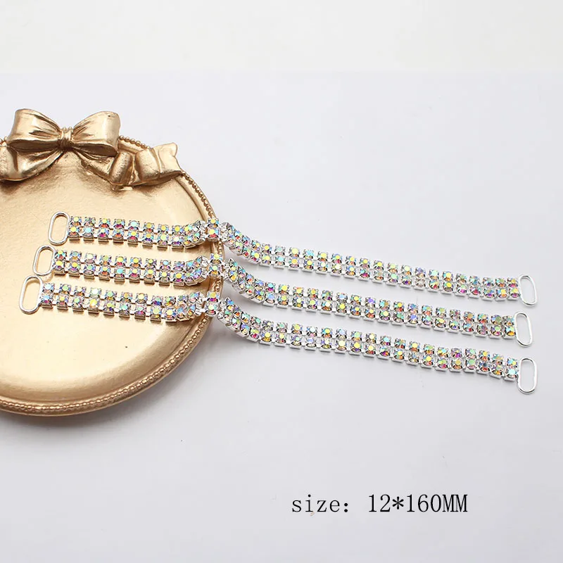 2 Rows of 10pcs 12 * 160mm Super Flash AB Crystal Rhinestone Bikini Connection Buckle Swimwear Bikini Decorative Metal Chain