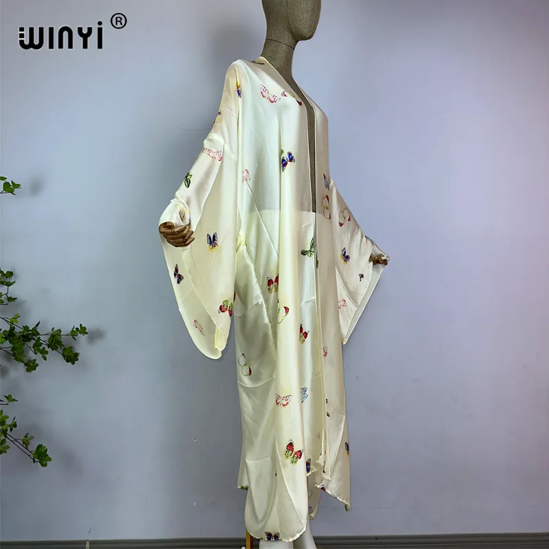 WINYI lato afryka kobiety sweter motyl z nadrukiem długa sukienka elegancka impreza Boho Maxi wakacje na plaży Kimonos kaftan