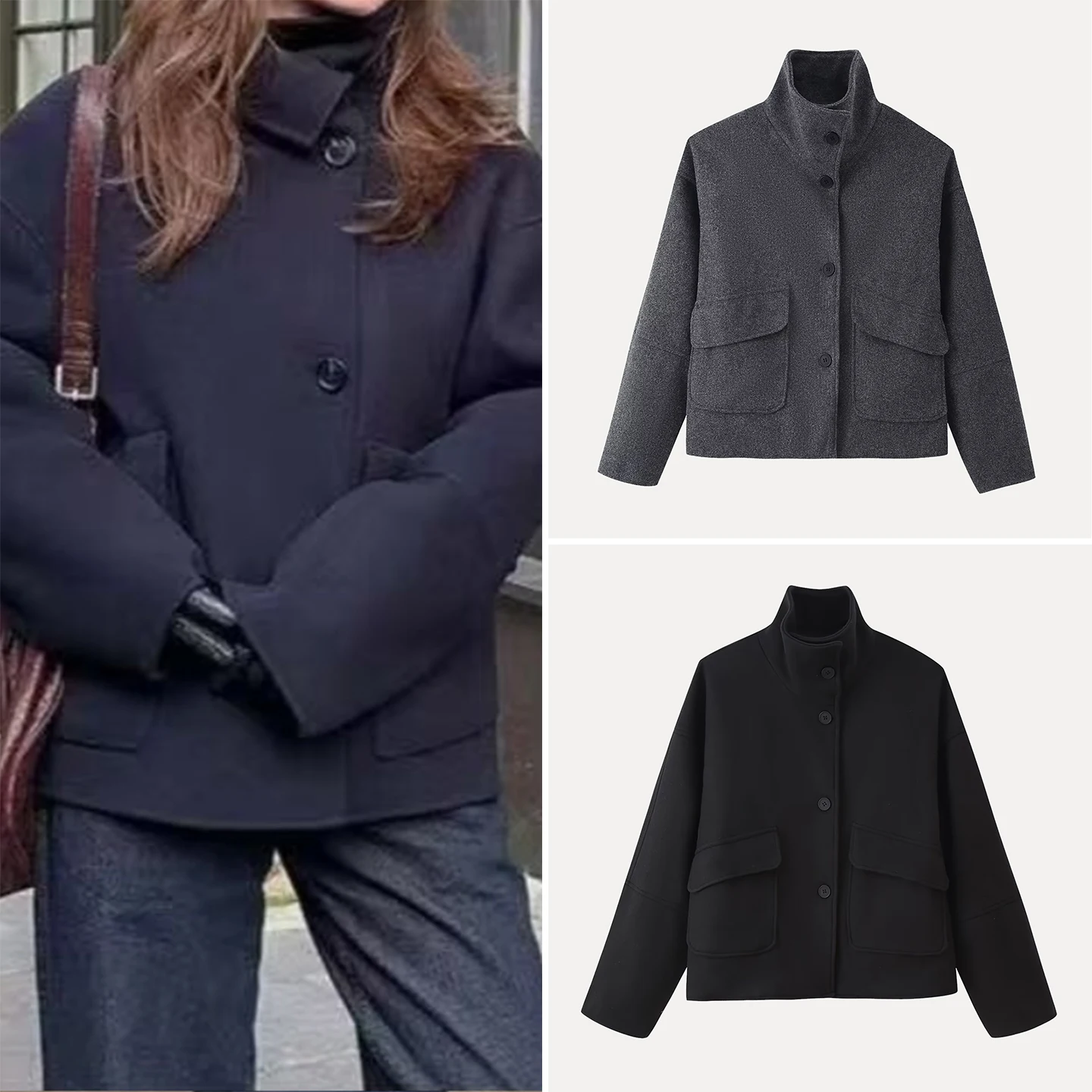 

Ele Women's Woolen Coat Autumn 2025 Long Sve f High Collar Single Button Faion Personali New Arrival