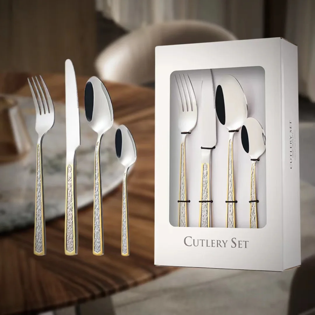 Cross-border Amazon's new stainless steel tableware 24-piece set 6-person western food steak knife, fork and spoon gift box set
