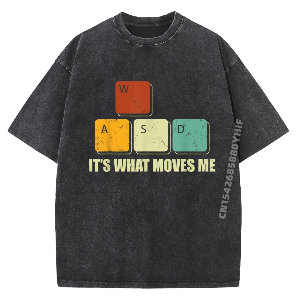 Wasd It What Moves Me Computer Video Games Gamer Pc Graphic Shirts Mens Retro Washed T-shirt EU SIZE Character