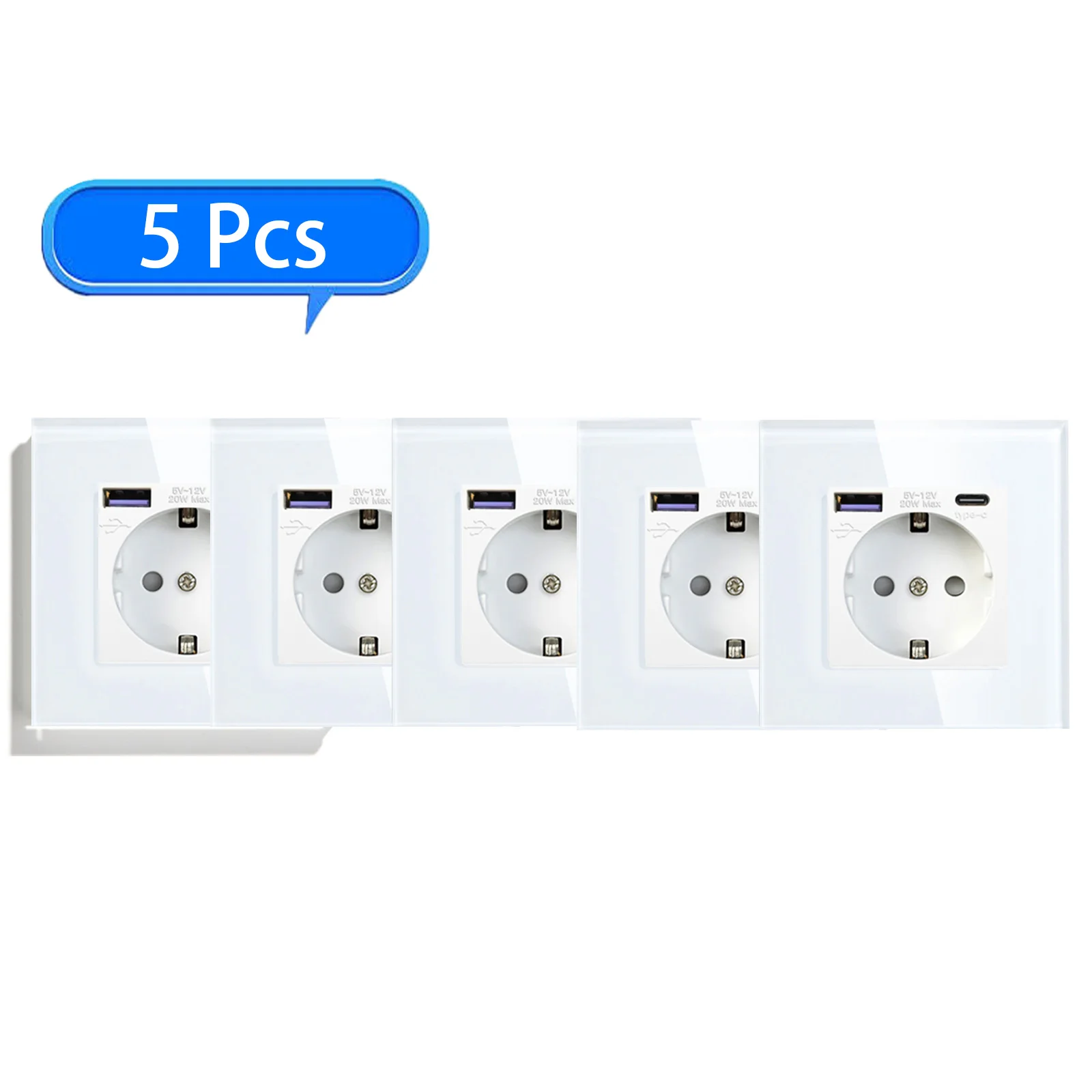 BSEED Wandsteckdose, Glasrahmen, Telefonladung, USB C, Einzelsteckdose, 16 A, EU-Standard, 110 V – 240 V, Steckdose Typ C, Wandmontage