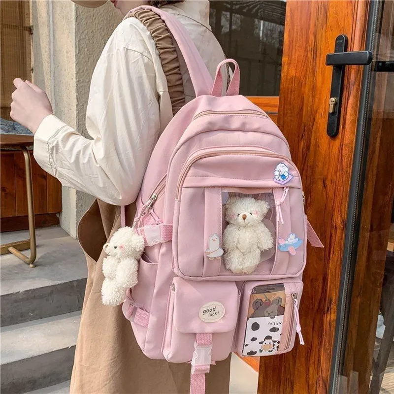 Nowy plecak szkolny wysokiej szkoły dziewczyny dla nastoletnich dziewcząt wiele kieszeni Kawaii plecak kobiet Harajuku Cute Mochila