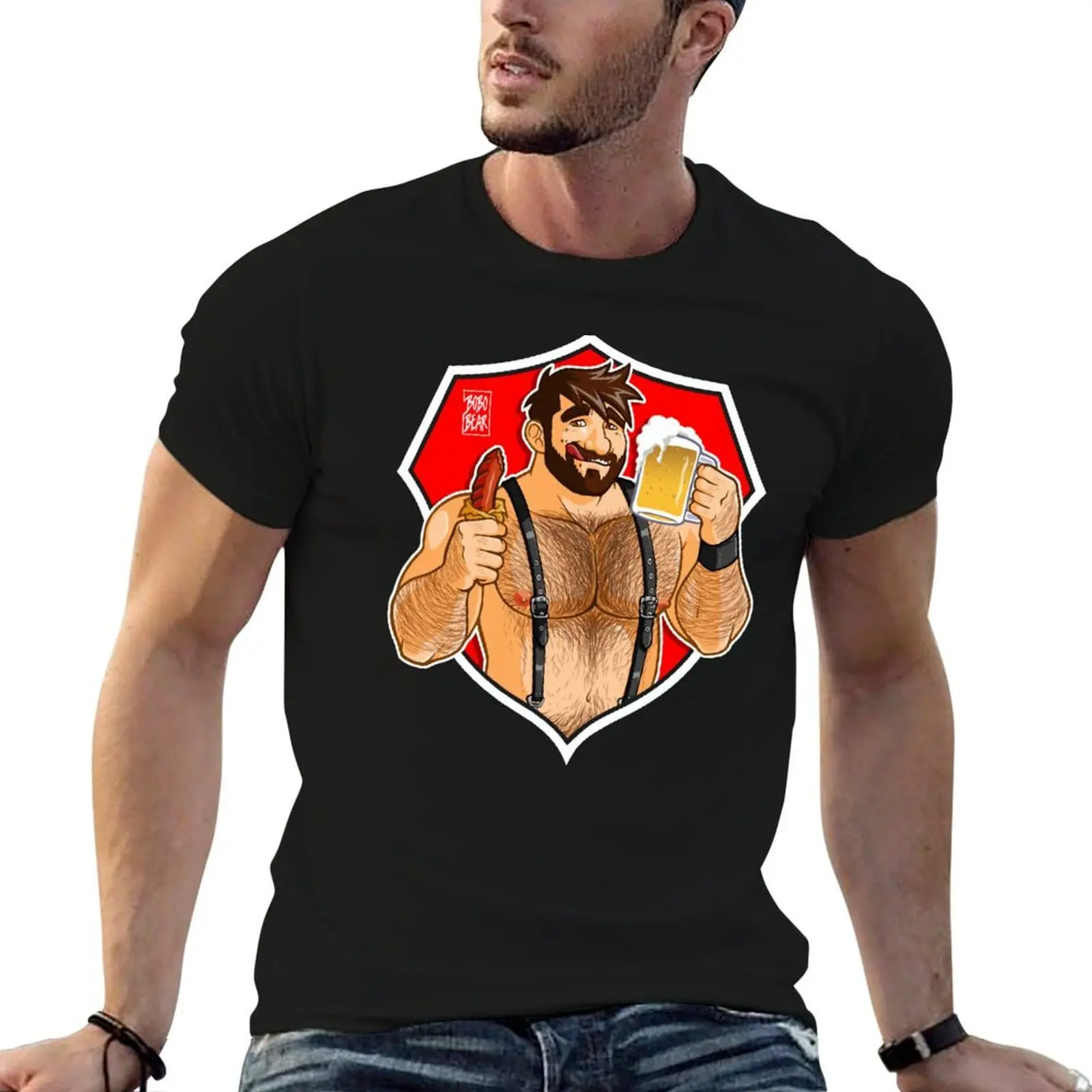 

ADAM LIKES SAUSAGE AND BEER - RED BACKGROUND T-Shirt man tshirt man t shirts for men T-Shirt