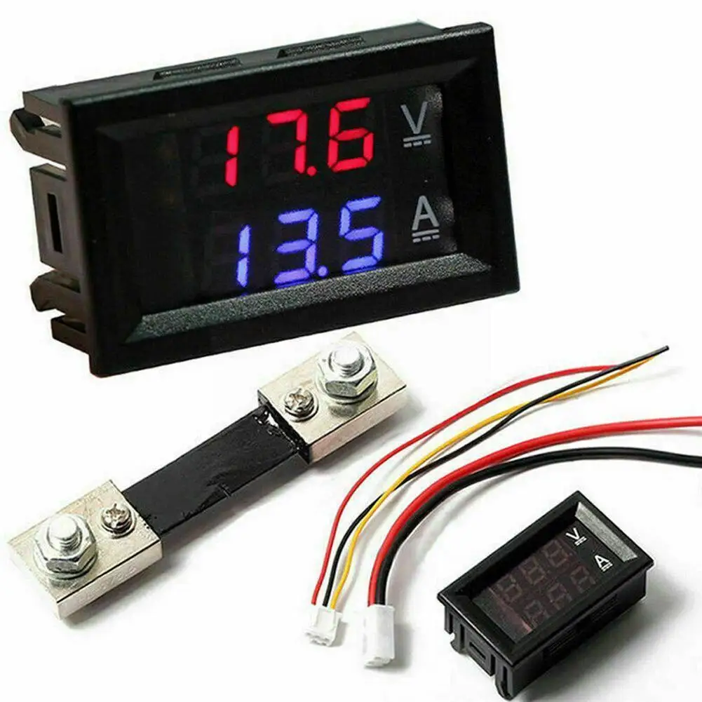 

DC0-100V 1A 10A 50A 100A Voltmeter Ammeter Red Blue LED Green LED Dual Gauge Digital Display Volt Meter Digital Amp J6K8