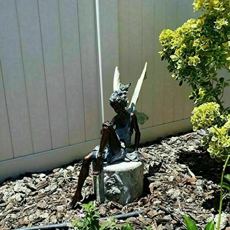 Playing The Flute Fairy Statue Angel Garden Sculpture Decoration Outdoor Garden Lawn Courtyard Resin Elves Crafts Artwork Gifts