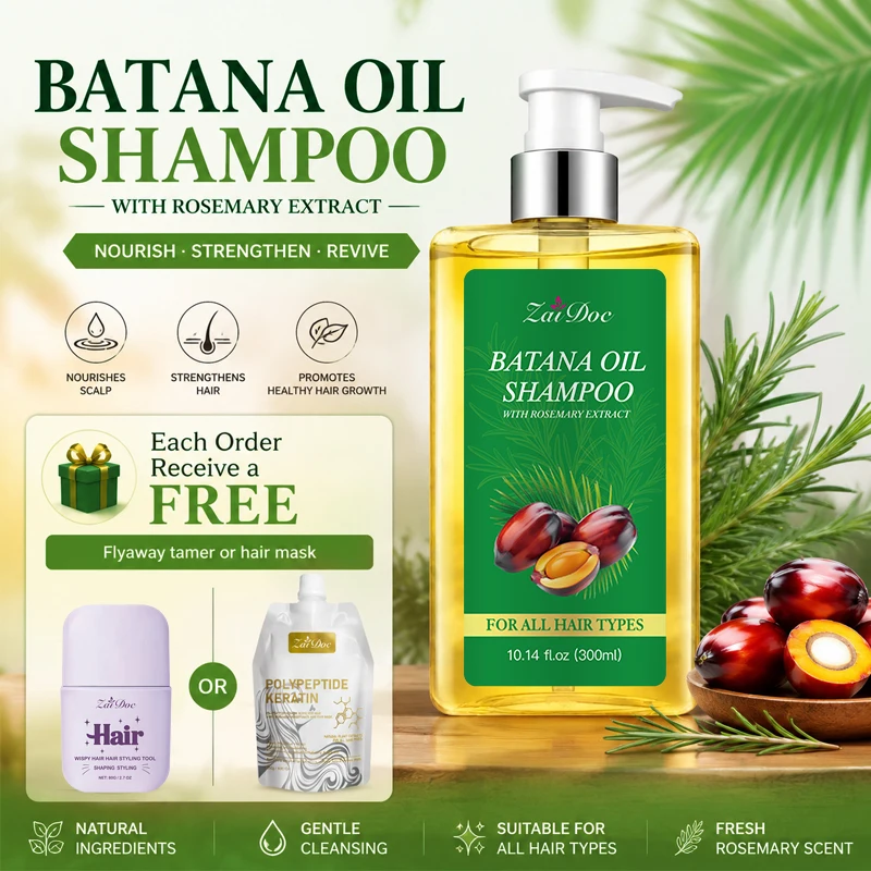 ZaiDoc Batana Oil Rosemary Shampoo Nourishing Strengthening All Hair 300ml Each With Free Flyaway tamer or Hair Mask