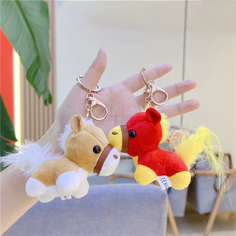 الكرتون أفخم المهر المفاتيح لطيف محشوة الحيوان الحصان حلقة رئيسية حقيبة قلادة على ظهره معلقة الديكور الحصان هدية السنة