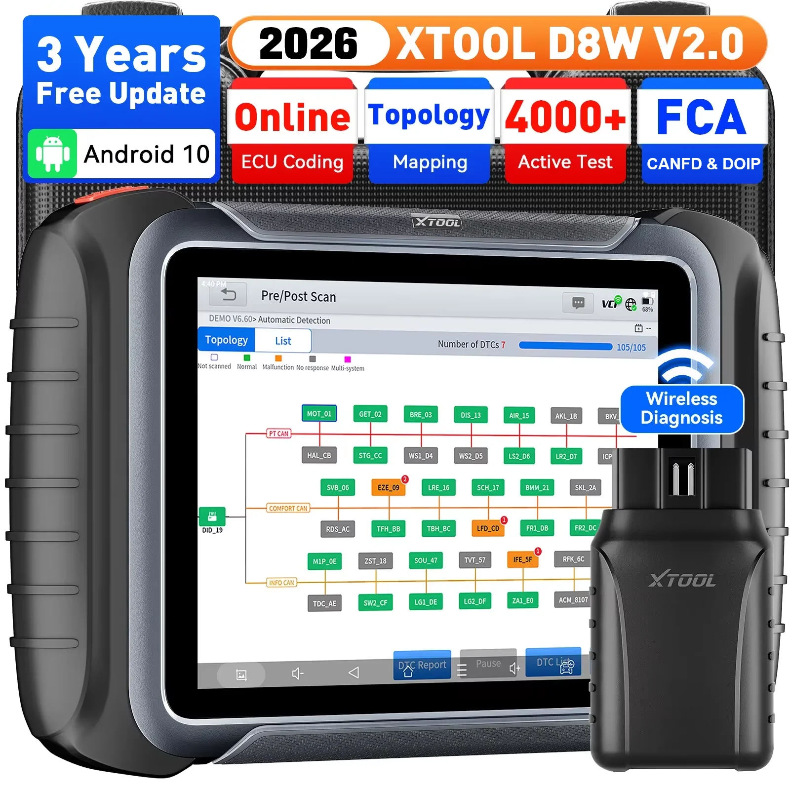 XTOOL D8W outils de Diagnostic de voiture Scanner automobile système complet codage ECU Test actif Scanner OBD2 42 + réinitialisations CAN FD DOIP FCA