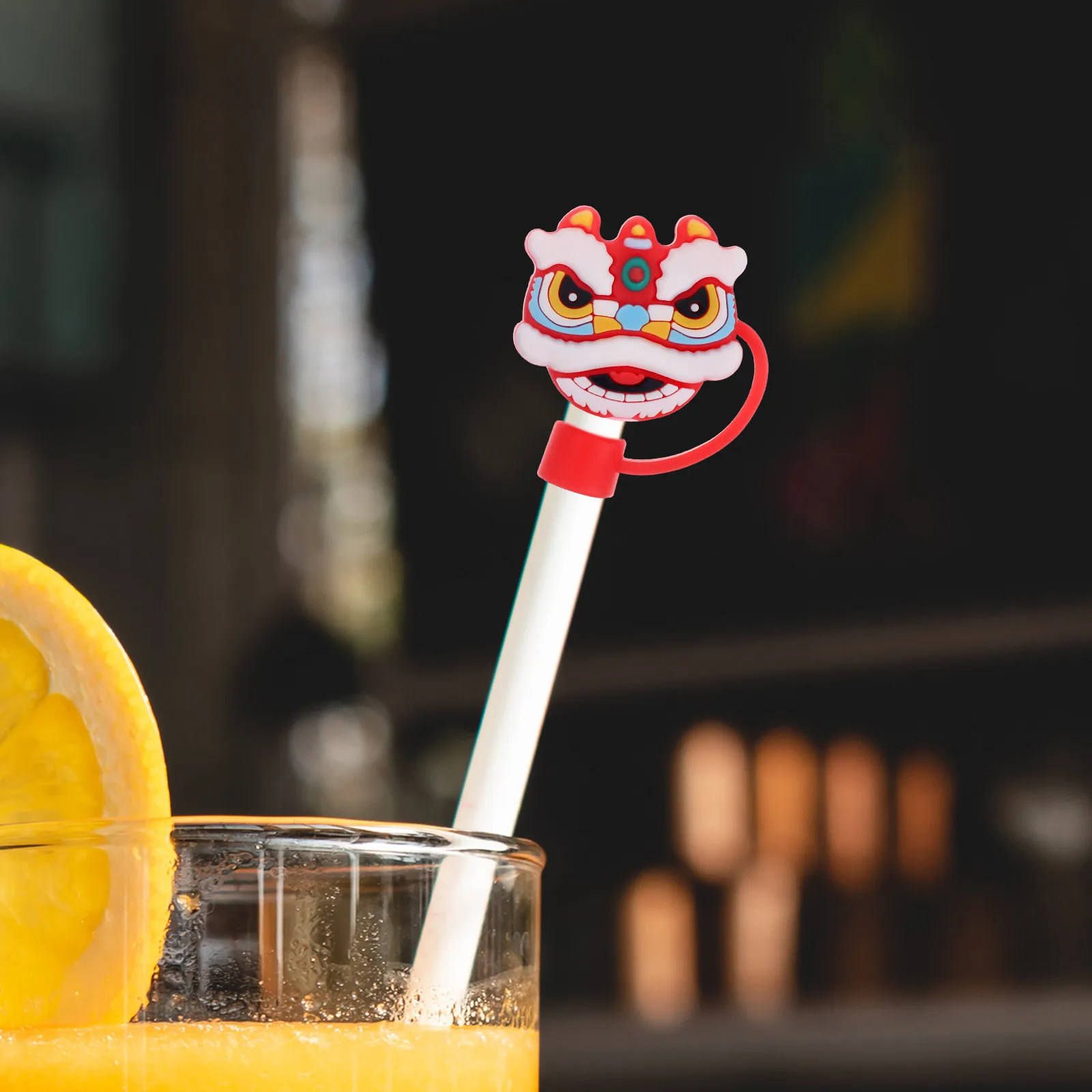 

4Pcs Straw Dust Caps Lion Head Reusable Drinking Straw Covers Party Decorations Splash Proof Silicone Tips Protector for Outdoor