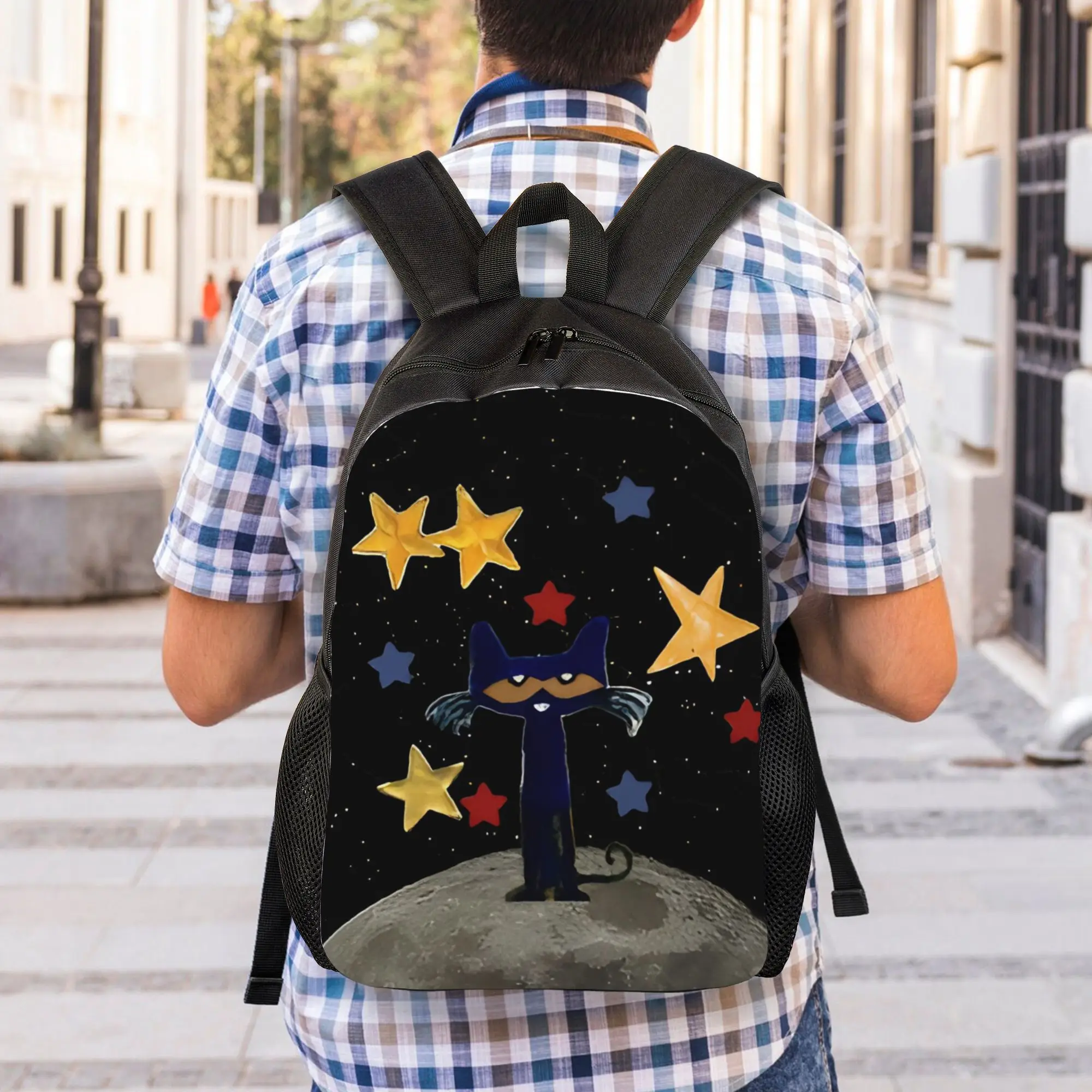 Pete the Cat  Fashion Backpack Gift Student Business Cool Cartoon Kitten Daypack for Men Women College Canvas Bags