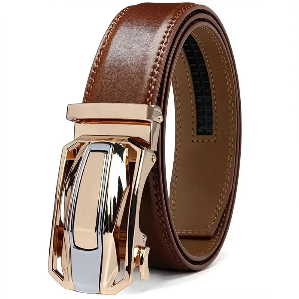 Automatic Buckle Belt Mens Fashion Waistband Alloy Metal Closure Pu Leather Strap Business Casual Formal Dress Belt