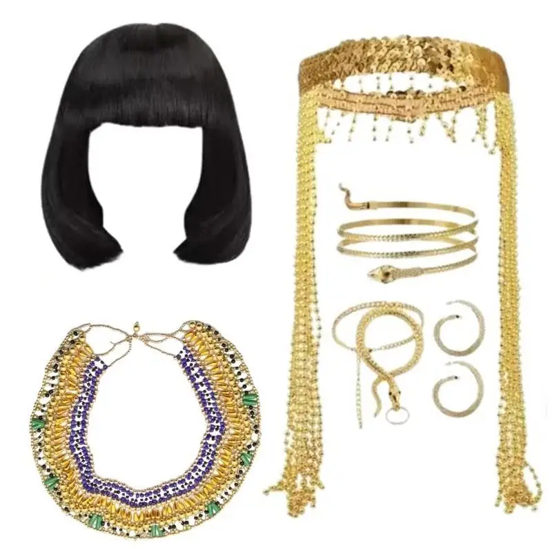 R1WE accessoires Costume égyptien, collier, brassard serpent, Bracelet serpent, boucles d'oreilles pour femmes, fête Cosplay