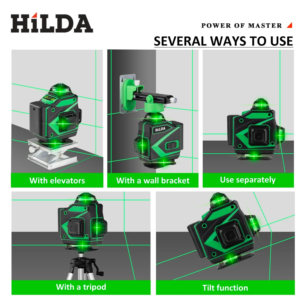 HILDA 16 Lines 4D Laser Level Green Line Self-Leveling 360 Horizontal And Vertical Super Powerful Laser Level Green Beam