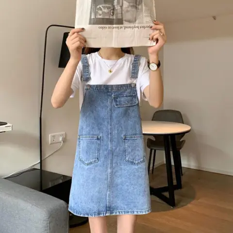 Rimocy 2024 Sommar Denim Overall Klänning Dam Koreanska Ärmlösa Jeansklänningar Dam Casual Lös Spaghetti Strap Miniklänning 8 best sales Koreansk klänning - №3
