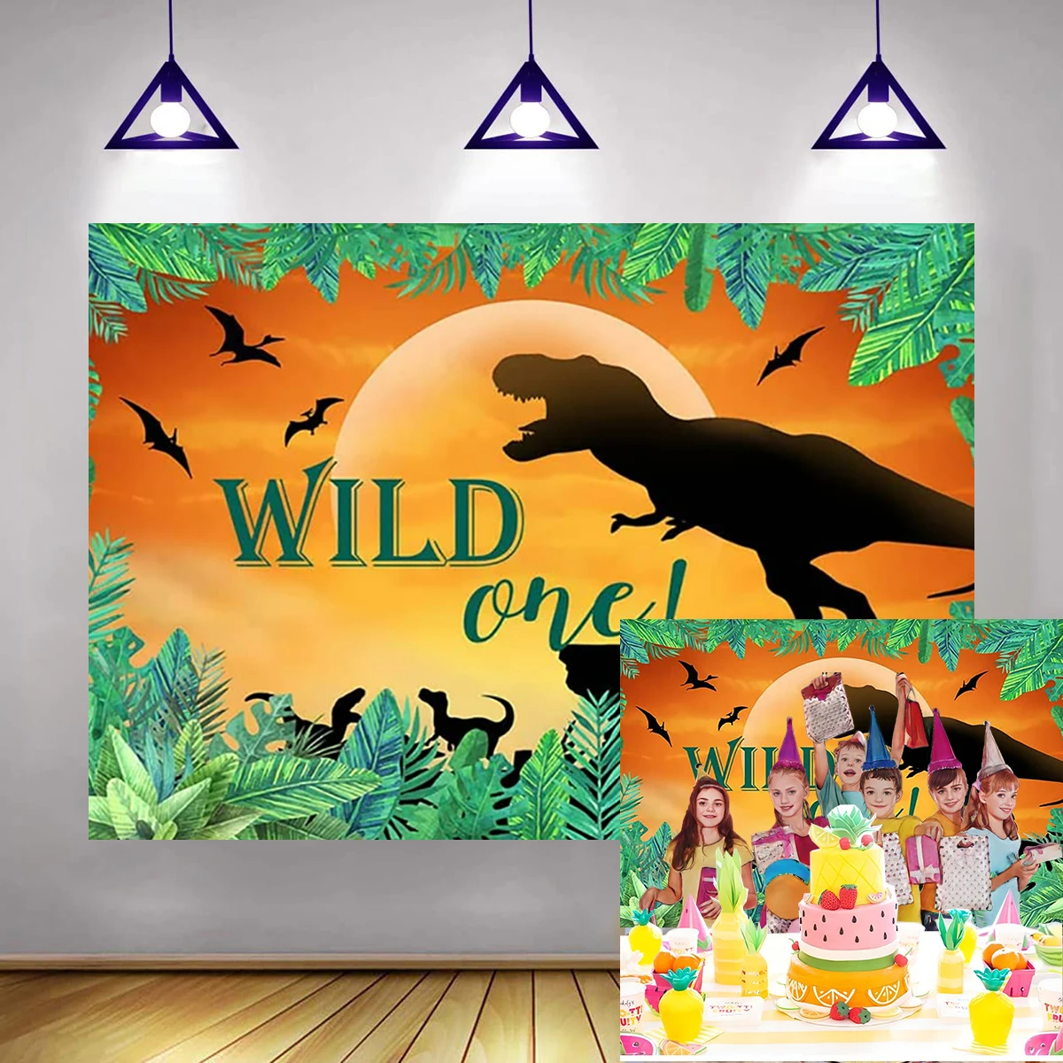 Wild One Dinosaur Happy Birthday Children Photography Backdrop Wall Decoration Welcome Banner Pterosaur Volcano Roar Jurassic