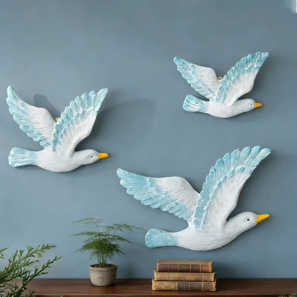 3 Pcs Coastal Seagulls Wall Decor Nautical Resin Sea Birds Wall Plaques Ocean Wall Hanging Sculpture for Living Room Bar Cafe Ho