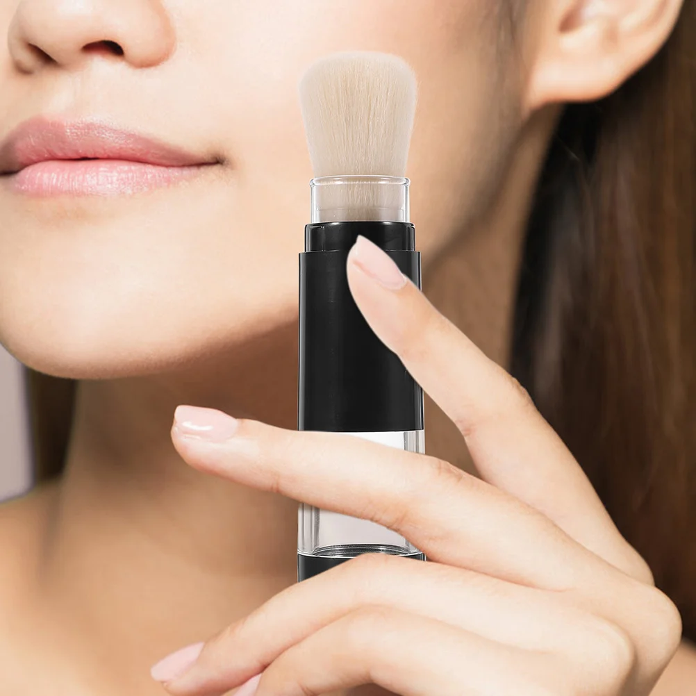 2 個プレスディスペンス詰め替え可能なメイクブラシ柔らかい毛トラベルパウダーアプリケーター詰め替え可能なパウダーブラシメイク用品