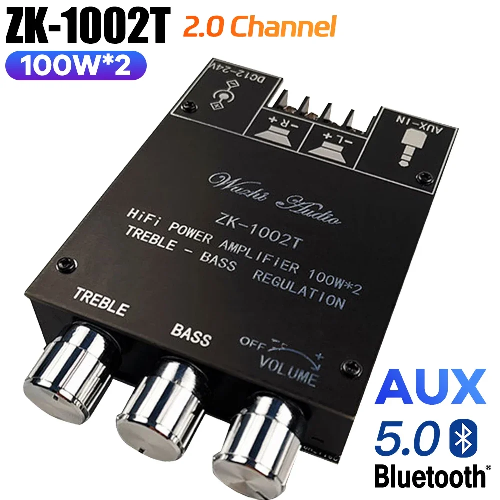 ZK-1002T Bluetooth-Compatible Amplifier HIFI 2.0 Channel 100Wx2 Audio Module Kit