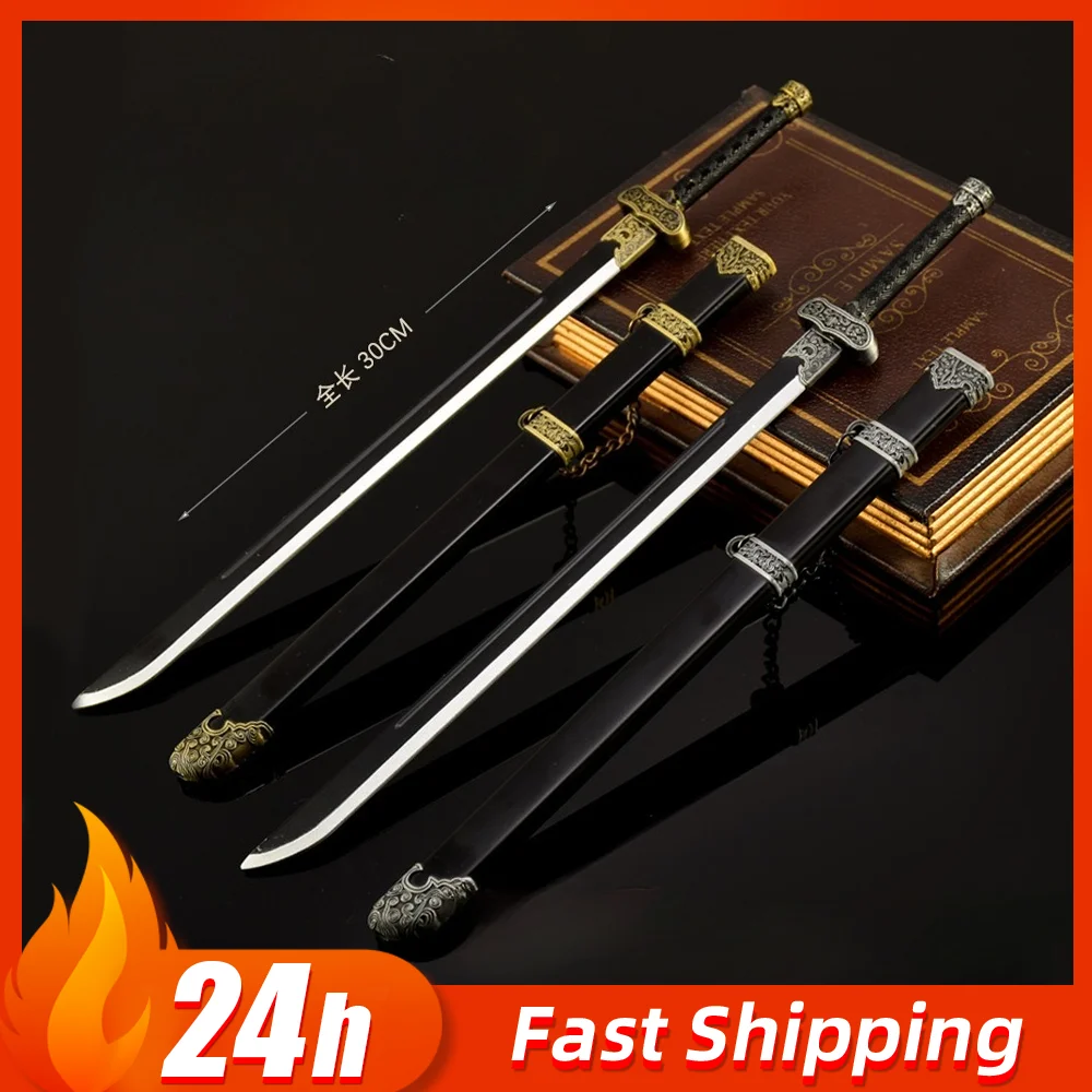 30 ซม.Time Raiders อาวุธจีนโบราณสีดําทองโบราณมีด Zhangqiling เกม SAMURAI ดาบชุดของขวัญเด็ก