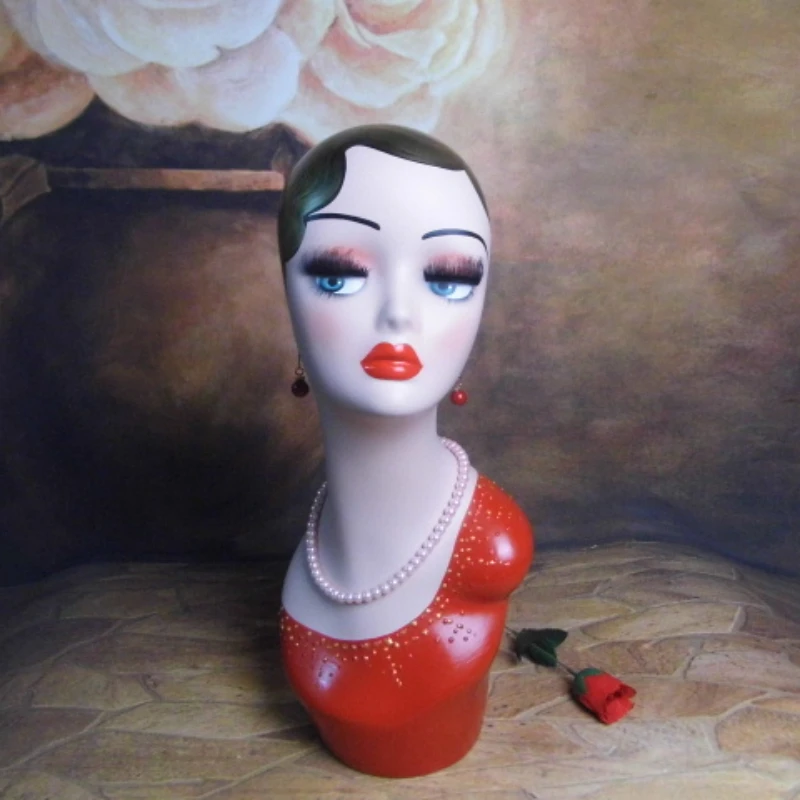 Fiberglass Female Mannequin Dummy Head for Wigs Jewelry Hat Display Vintage Manikin Doll Head Bust