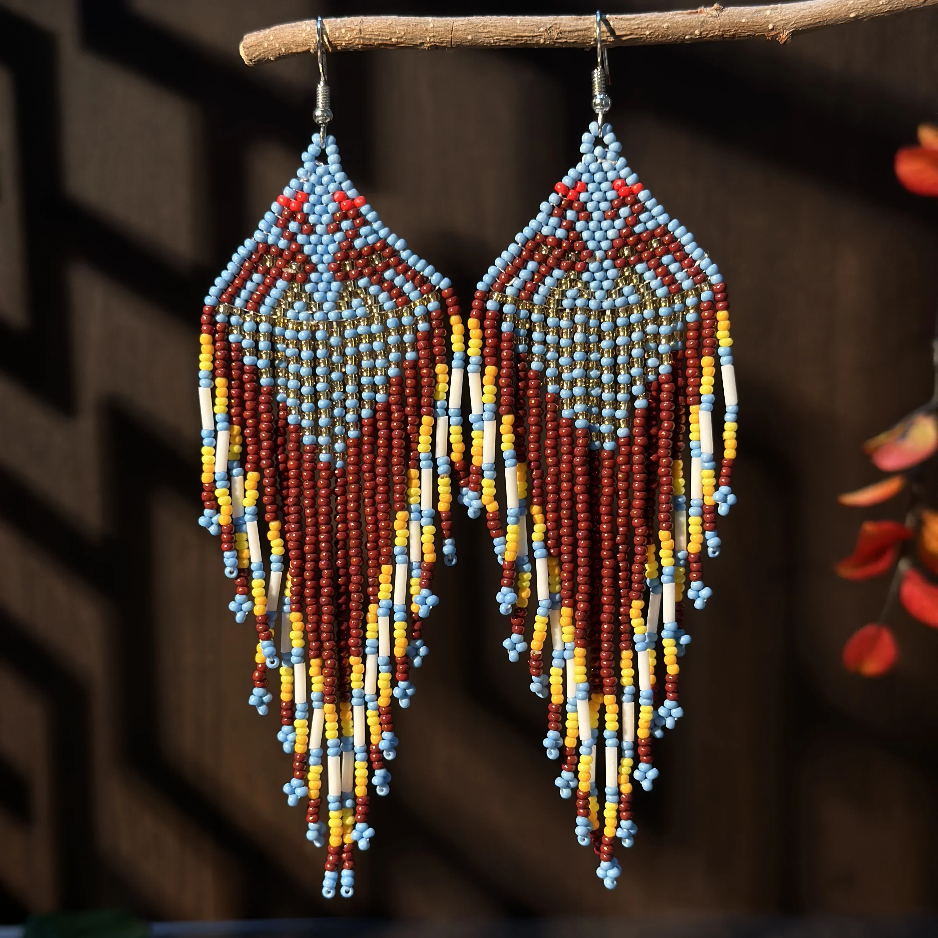 Bohemia Beaded earrings Gradient color Geometry  Little bird Retro Hand-woven Female Alloy Versatile Simple Rice bead earrings
