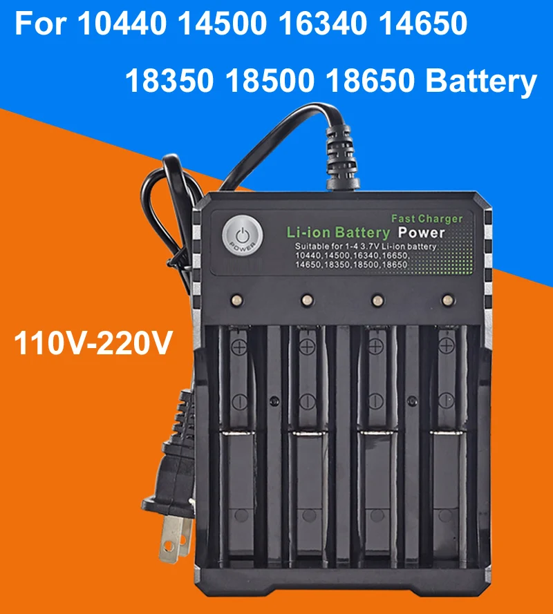 4 Slots 18650 Charger Independent Charging 3.7V Li-ion Battery Smart Charger for 10440 14500 16340 16650 14650 18350 18500 18650