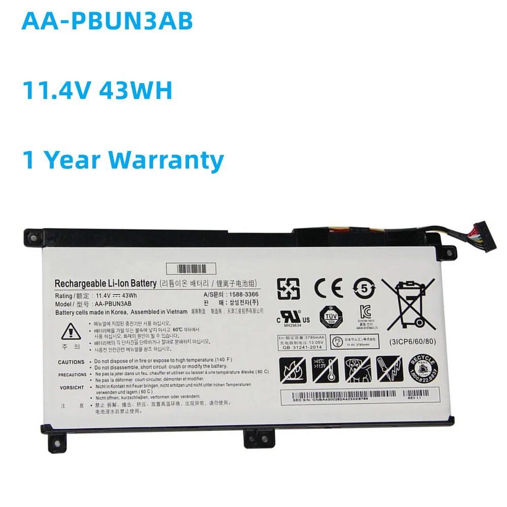 

AA-PBUN3AB Battery For Samsung Notebook 7 NP530E5M NP800G5M NP740U5L Replacement AA-PBUN3QB 11.4V 43Wh