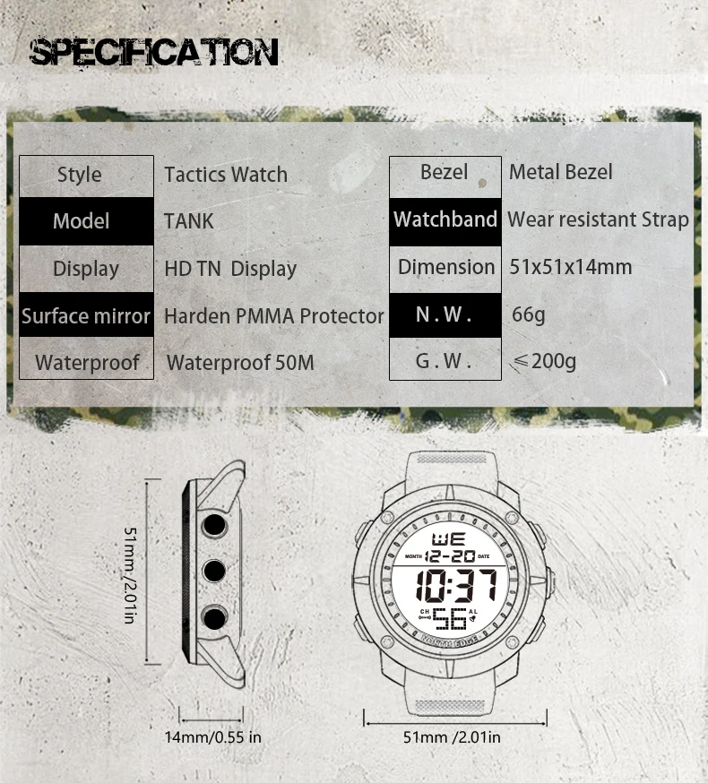 NORTH EDGE Herren Digitaluhren Armee Militär Weltzeit Alarm Sport Stoppuhr Für Männer Wasserdicht 50 Mt Armbanduhr 2022 Relogios – Detail 9