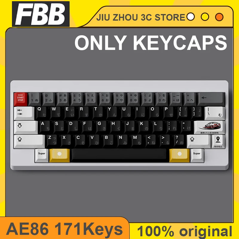 

Original FBB Keycap Drift Ae86 Initial D 171 Keys Thermal Sublimation Pbt Black And White Color Mechanical keyboard Custom Gifts