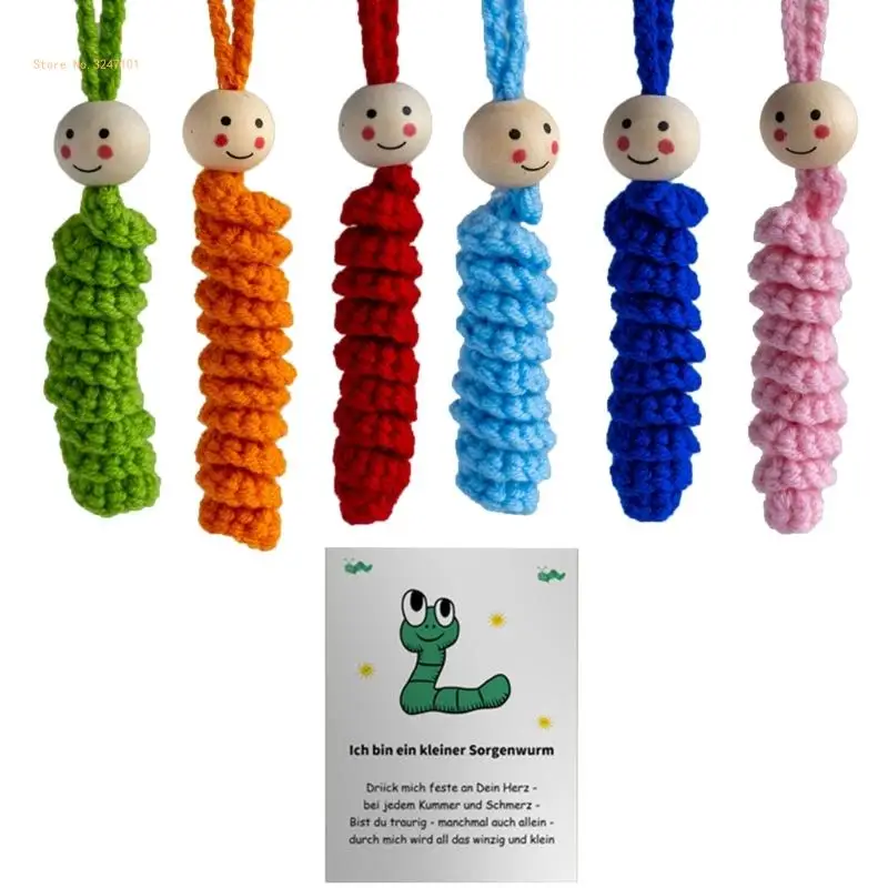 Hand Crocheted Worry Worm With Comfort Card Sensory Toy For Stress Relief Mental Health Portable Gift Card Dropship