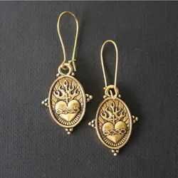 Gorgeous Gold Color Metal Geometry Round Heart Dangle Earrings for Women Jewelry